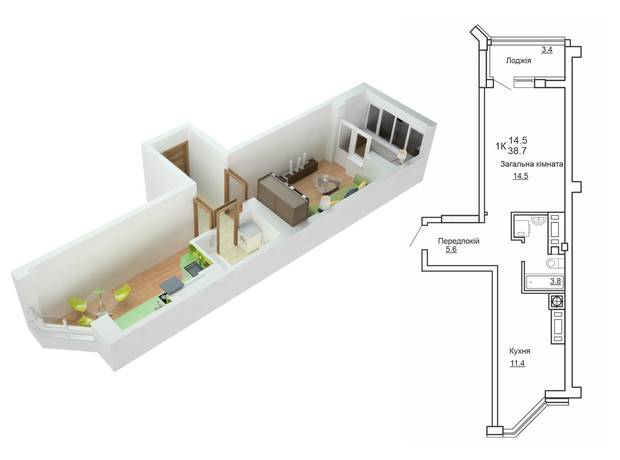 ЖК Святопетровский: планировка 1-комнатной квартиры 39.7 м²