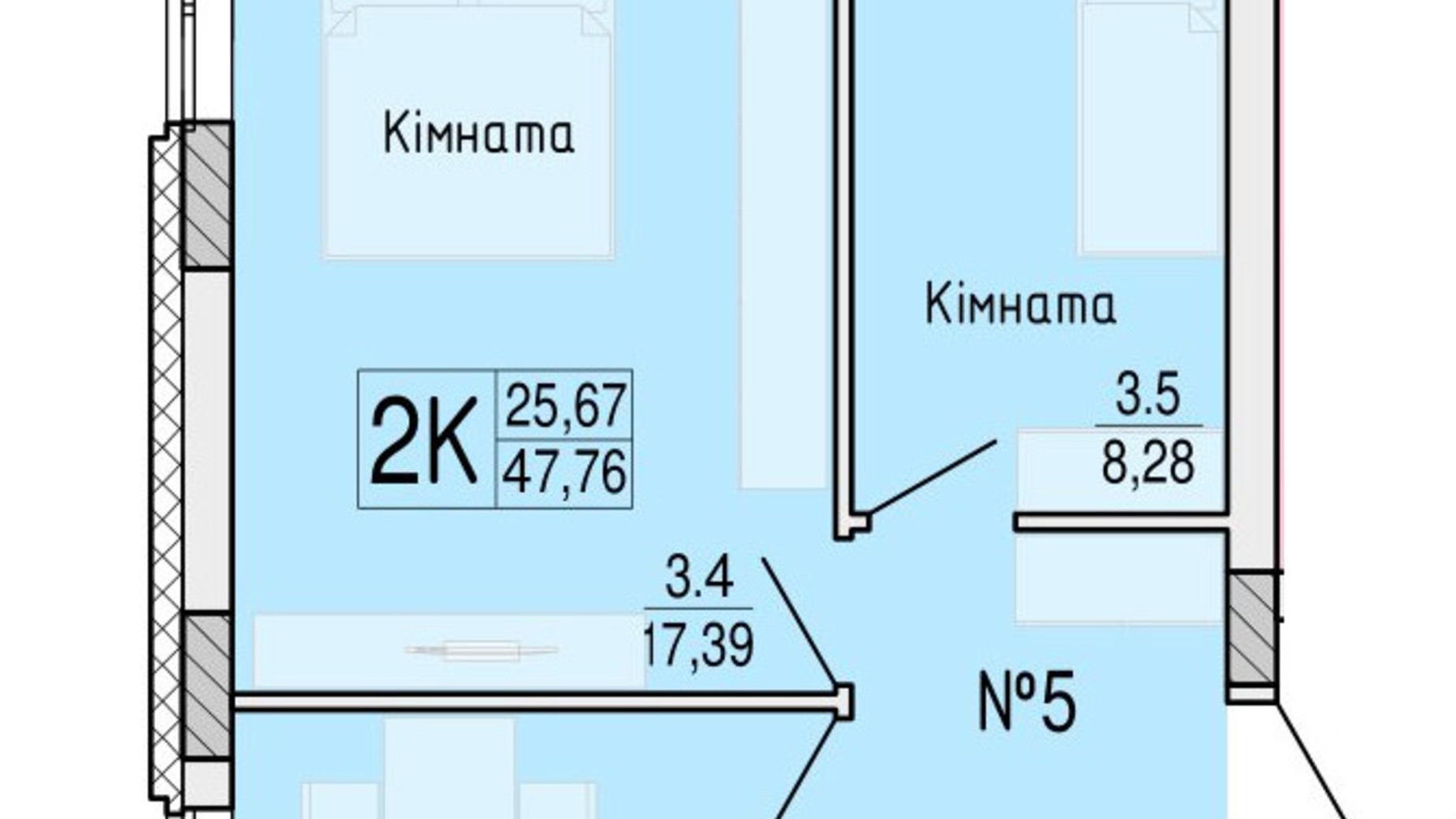 Планування 1-кімнатної квартири в ЖК Акварель 4 48.6 м², фото 594322