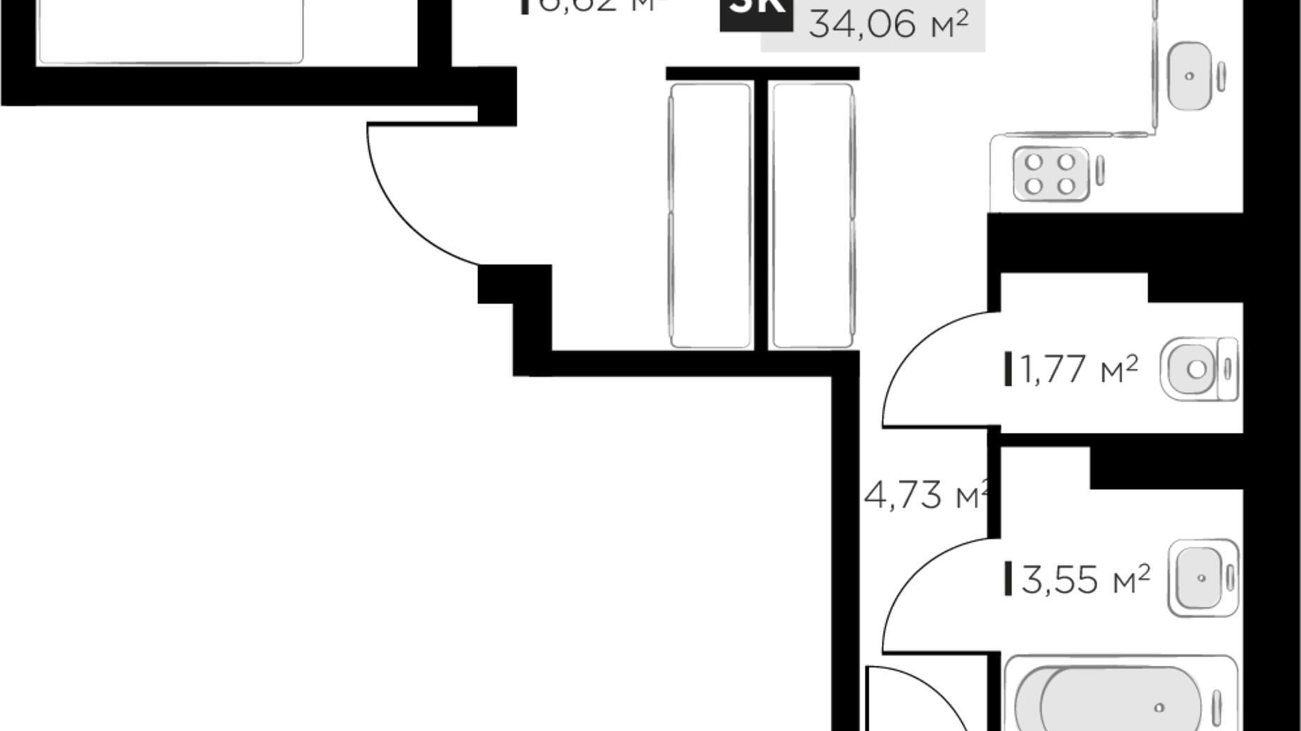 Планировка 3-комнатной квартиры в ЖК PERFECT LIFE 66.37 м², фото 594509