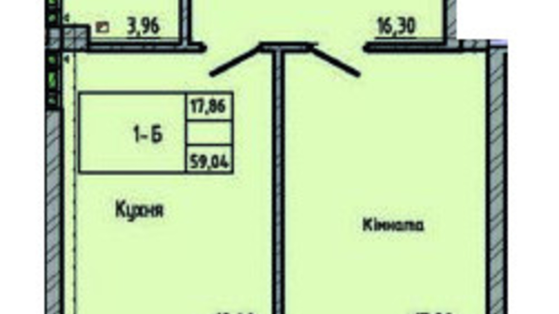 Планування 1-кімнатної квартири в ЖК Лідерсівський 59.04 м², фото 594555