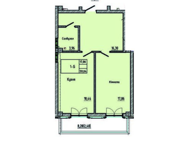 ЖК Лидерсовский: планировка 1-комнатной квартиры 59.04 м²