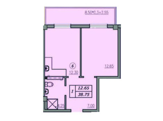 ЖК Лидерсовский: планировка 1-комнатной квартиры 38.75 м²