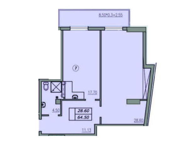 ЖК Лідерсівський: планування 2-кімнатної квартири 64.5 м²