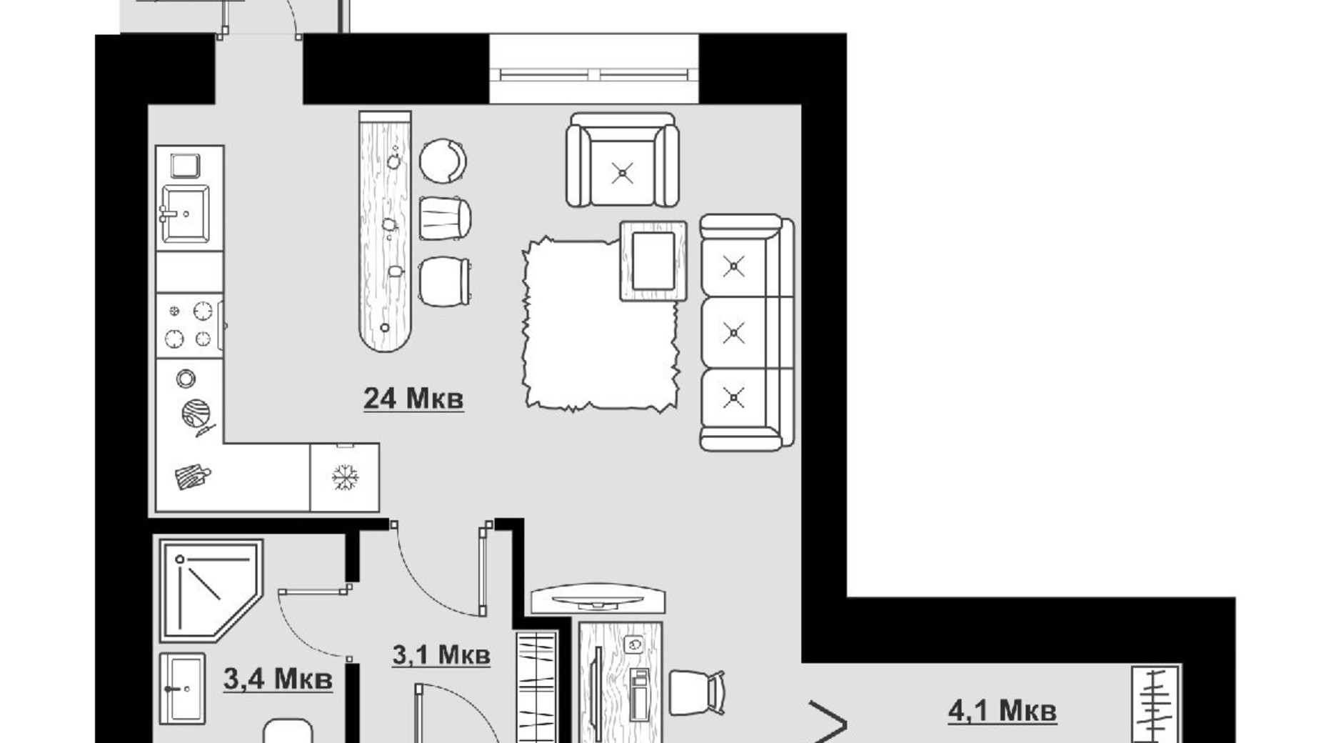 Планування квартири студії в ЖК Comfort House 36.3 м², фото 594579