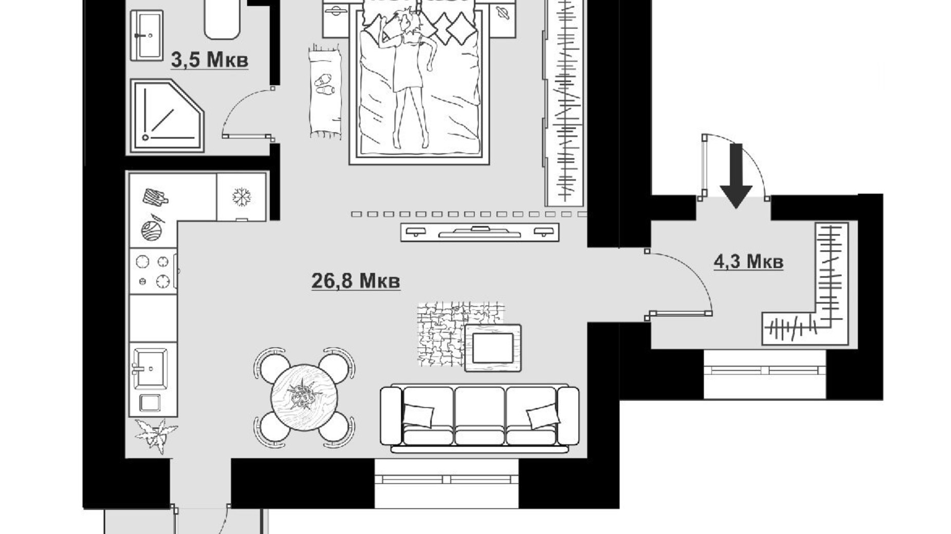 Планировка квартиры студии в ЖК Comfort House 36.7 м², фото 594584