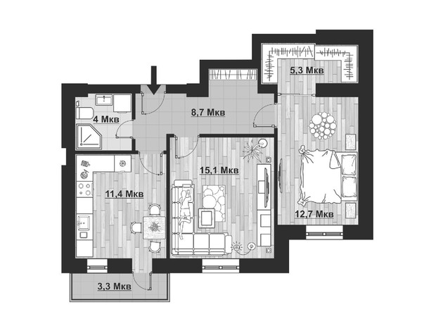 ЖК Comfort House: планировка 2-комнатной квартиры 60.5 м²