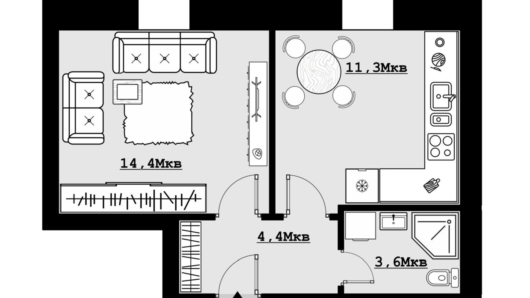 Планировка 1-комнатной квартиры в ЖК Comfort House 33.7 м², фото 594588