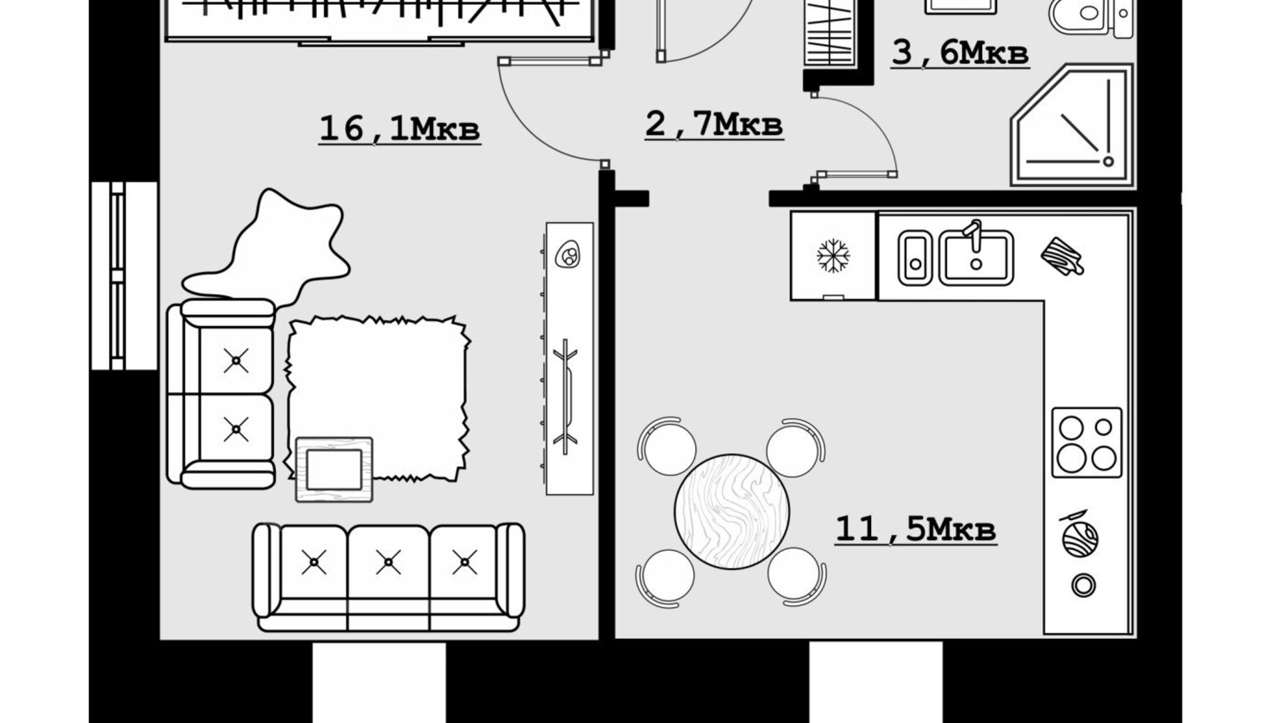 Планировка 1-комнатной квартиры в ЖК Comfort House 33.9 м², фото 594591