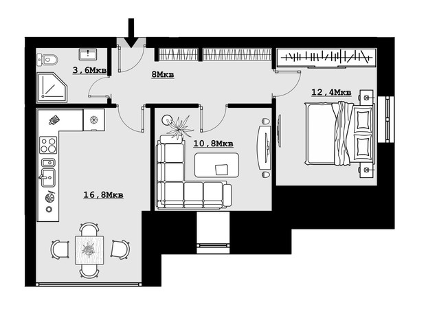 ЖК Comfort House: планировка 2-комнатной квартиры 51.6 м²