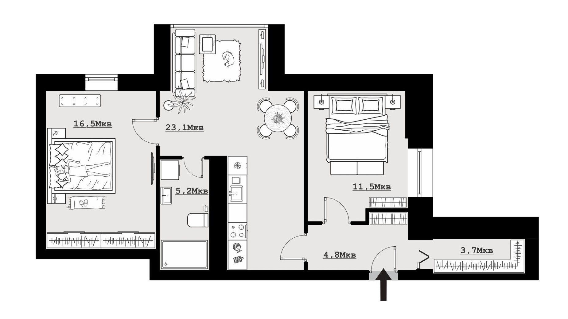 Планировка 2-комнатной квартиры в ЖК Comfort House 64.8 м², фото 594596