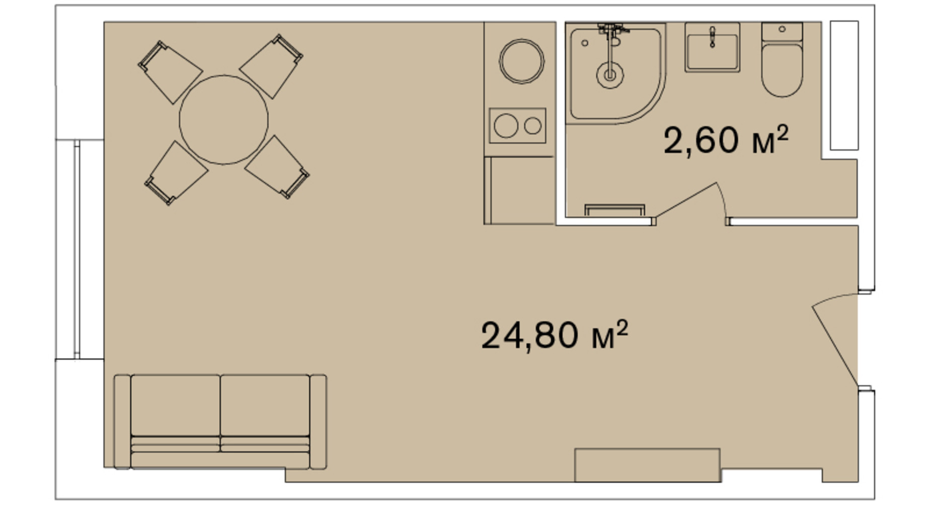 Планування апартаментів в Апарт-комплекс Smart Hill 27.4 м², фото 594639