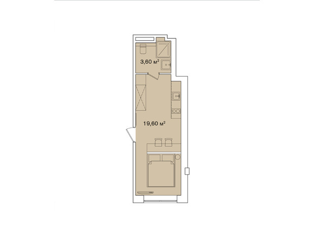 Апарт-комплекс Smart Hill: планування 1-кімнатної квартири 23.2 м²