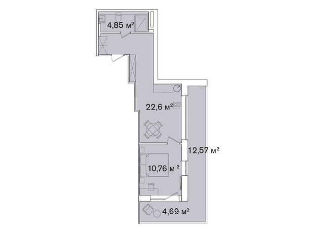 Апарт-комплекс Smart Hill: планування 1-кімнатної квартири 39.61 м²