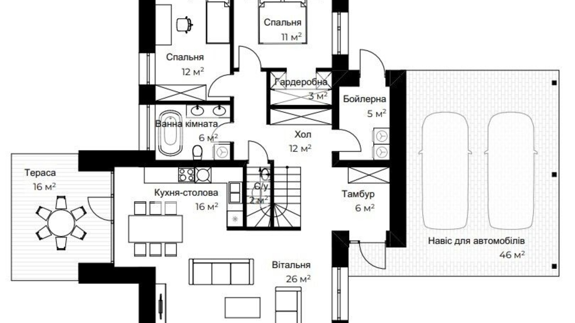 Планировка коттеджа в КГ Mulberry Homes 122 м², фото 594720