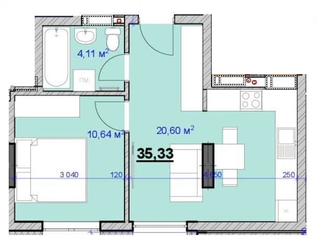 ЖК Grand Hall: планировка 1-комнатной квартиры 35 м²