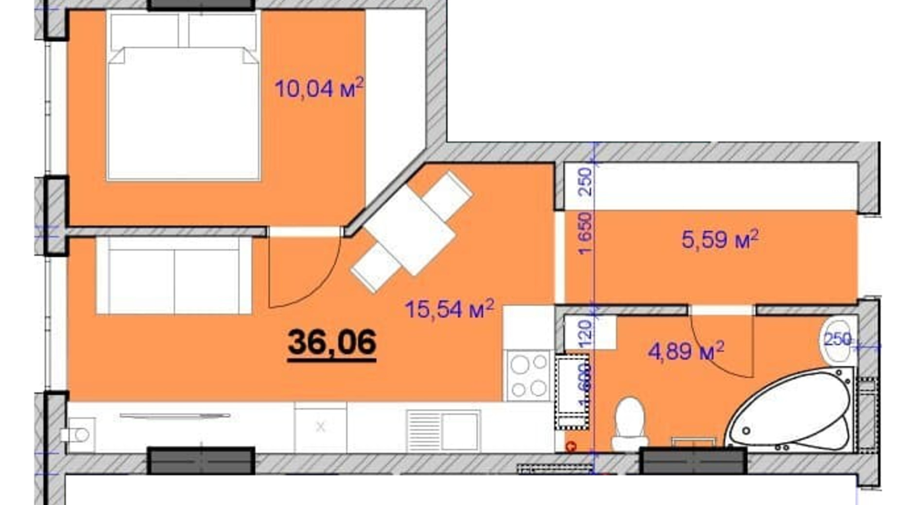 Планування 1-кімнатної квартири в ЖК Grand Hall 36 м², фото 594908