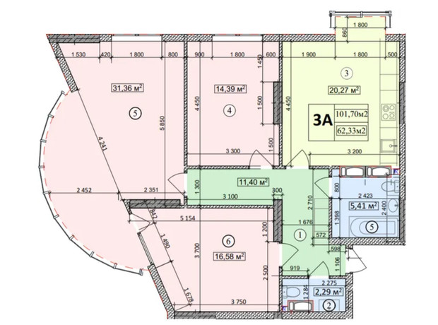 ЖК Podil Plaza & Residence: планування 3-кімнатної квартири 101.76 м²