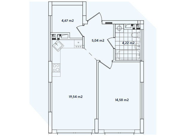 ЖК Варшавский 2: планировка 1-комнатной квартиры 48.05 м²