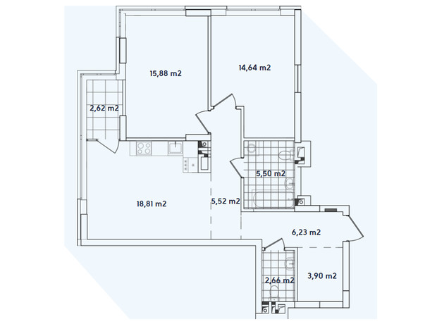 ЖК Варшавський 2: планування 2-кімнатної квартири 75.76 м²