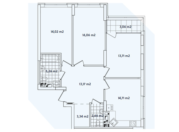 ЖК Варшавский 2: планировка 3-комнатной квартиры 86.02 м²