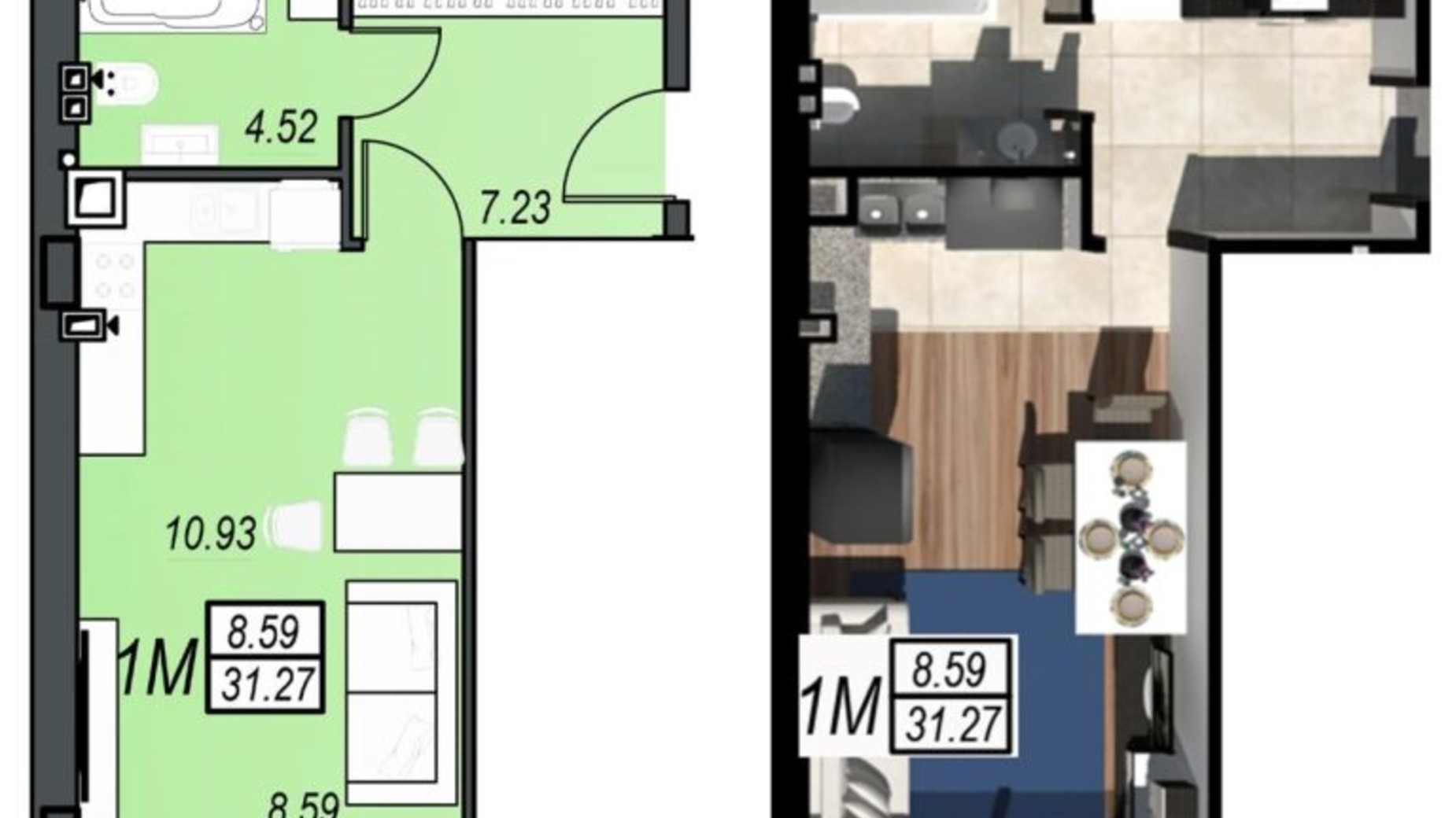 Планування смарт квартири в ЖК Sunrise City 31.27 м², фото 595176