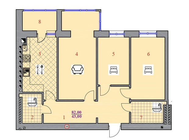 ЖК Шептицького: планування 3-кімнатної квартири 82 м²