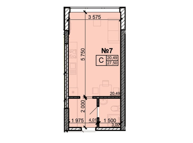 ЖК Акварель 8: планировка 1-комнатной квартиры 27.9 м²