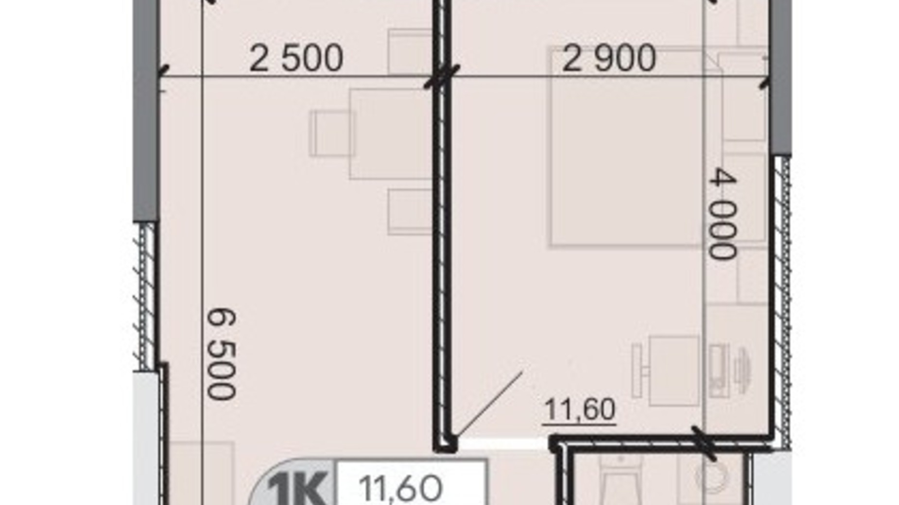 Планування 1-кімнатної квартири в ЖК Акварель 8 38.6 м², фото 595667