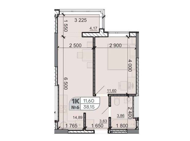 ЖК Акварель 8: планування 1-кімнатної квартири 38.15 м²