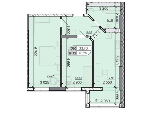 ЖК Акварель 8: планування 2-кімнатної квартири 61.96 м²