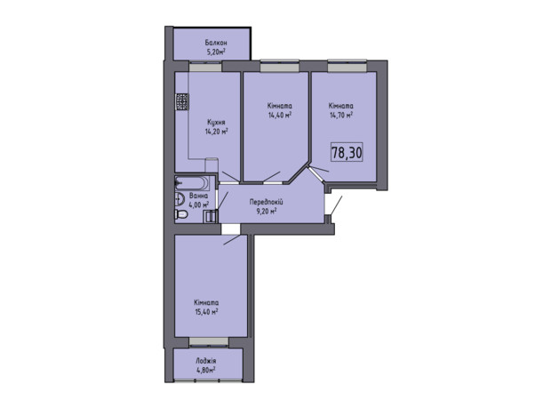 ЖК Сторожницький: планування 3-кімнатної квартири 78.3 м²