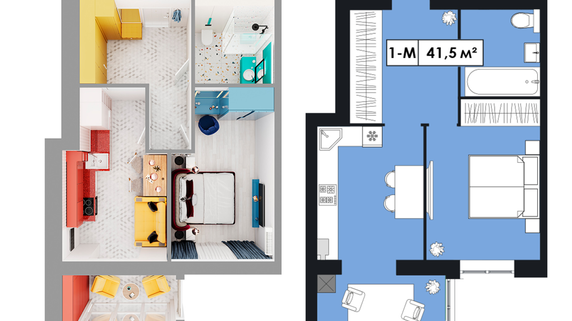 Планировка 1-комнатной квартиры в ЖК Щасливий у Дніпрі 41.5 м², фото 596019