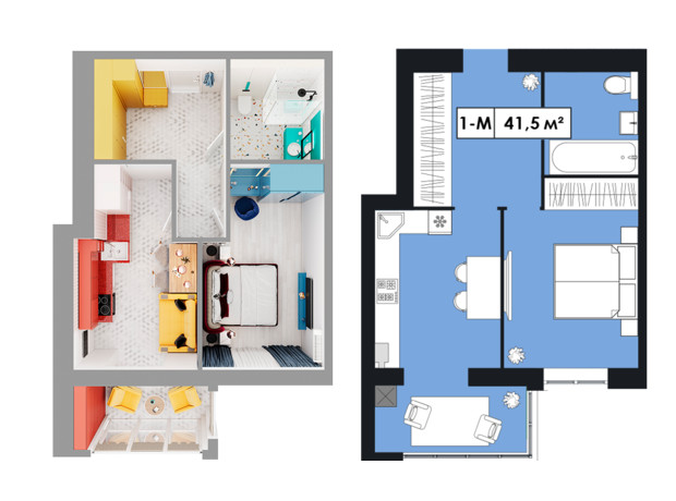 ЖК Щасливий у Дніпрі: планировка 1-комнатной квартиры 41.5 м²