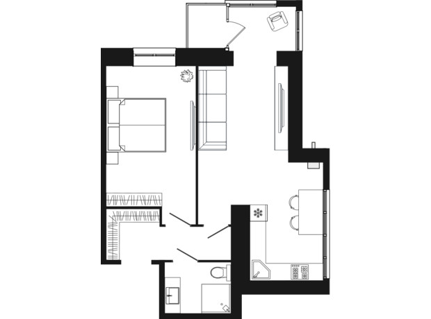 ЖК Днепровская Брама 2: планировка 1-комнатной квартиры 53.3 м²