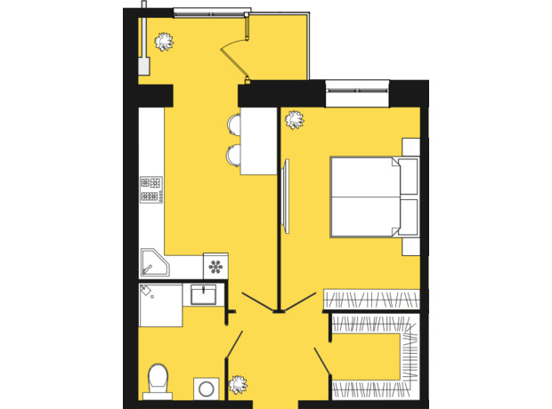 ЖК Дніпровська Брама 2: планування 1-кімнатної квартири 46.2 м²