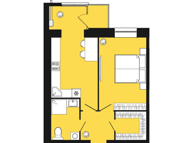 ЖК Днепровская Брама 2: планировка 1-комнатной квартиры 44.5 м²