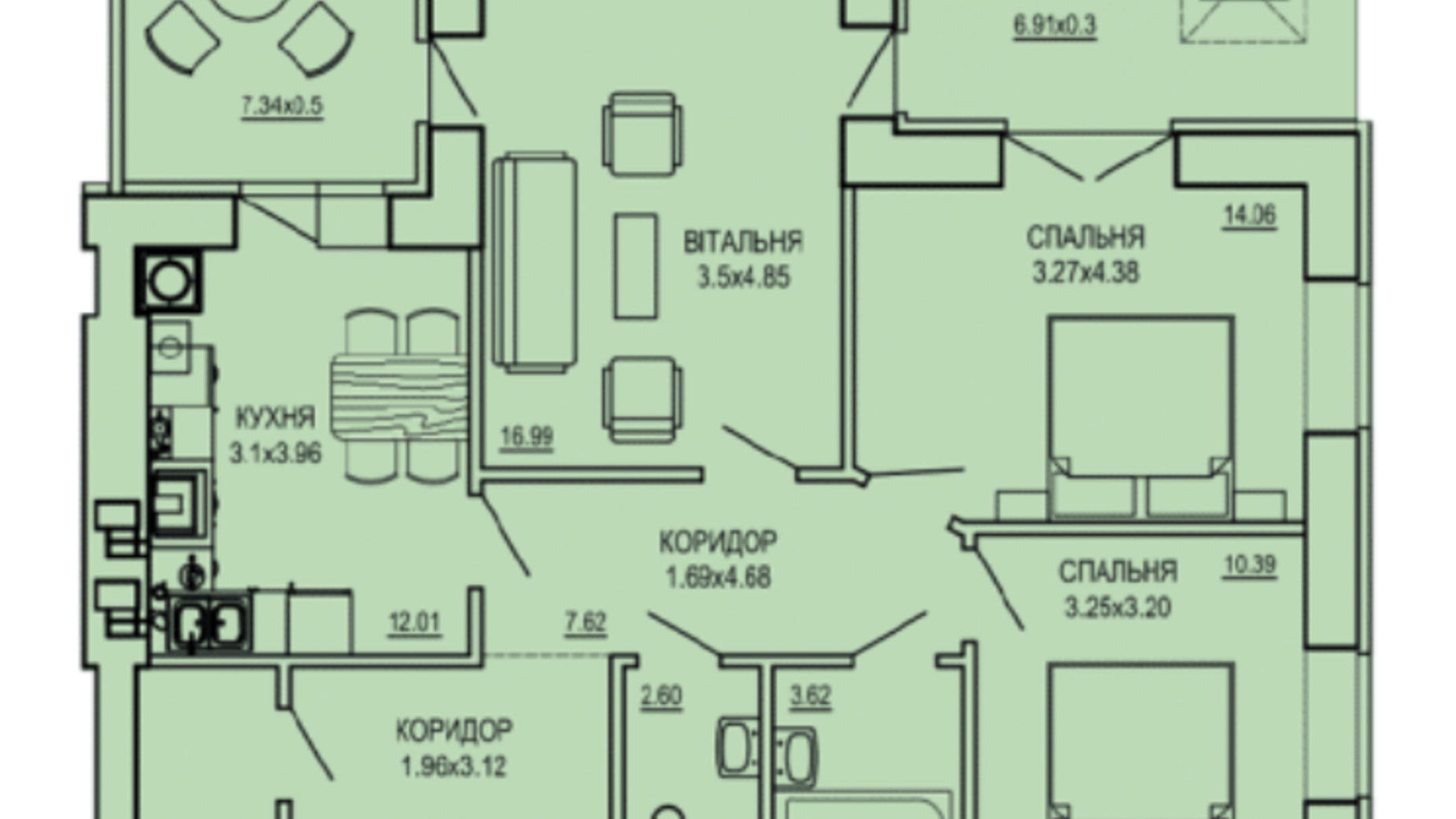 Планировка 3-комнатной квартиры в ЖК The ONE 81.74 м², фото 596174
