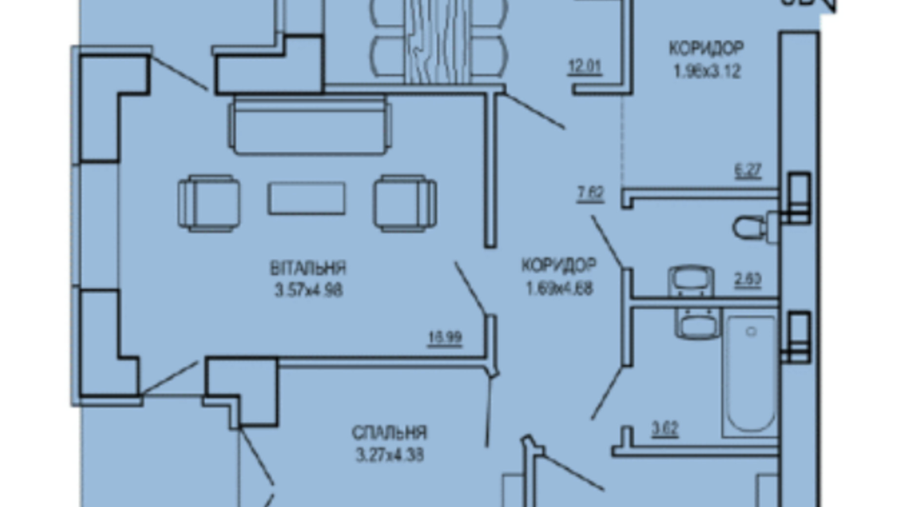 Планировка 3-комнатной квартиры в ЖК The ONE 81.45 м², фото 596178