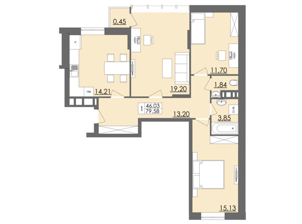 ЖК Родинна Казка: планировка 3-комнатной квартиры 73 м²