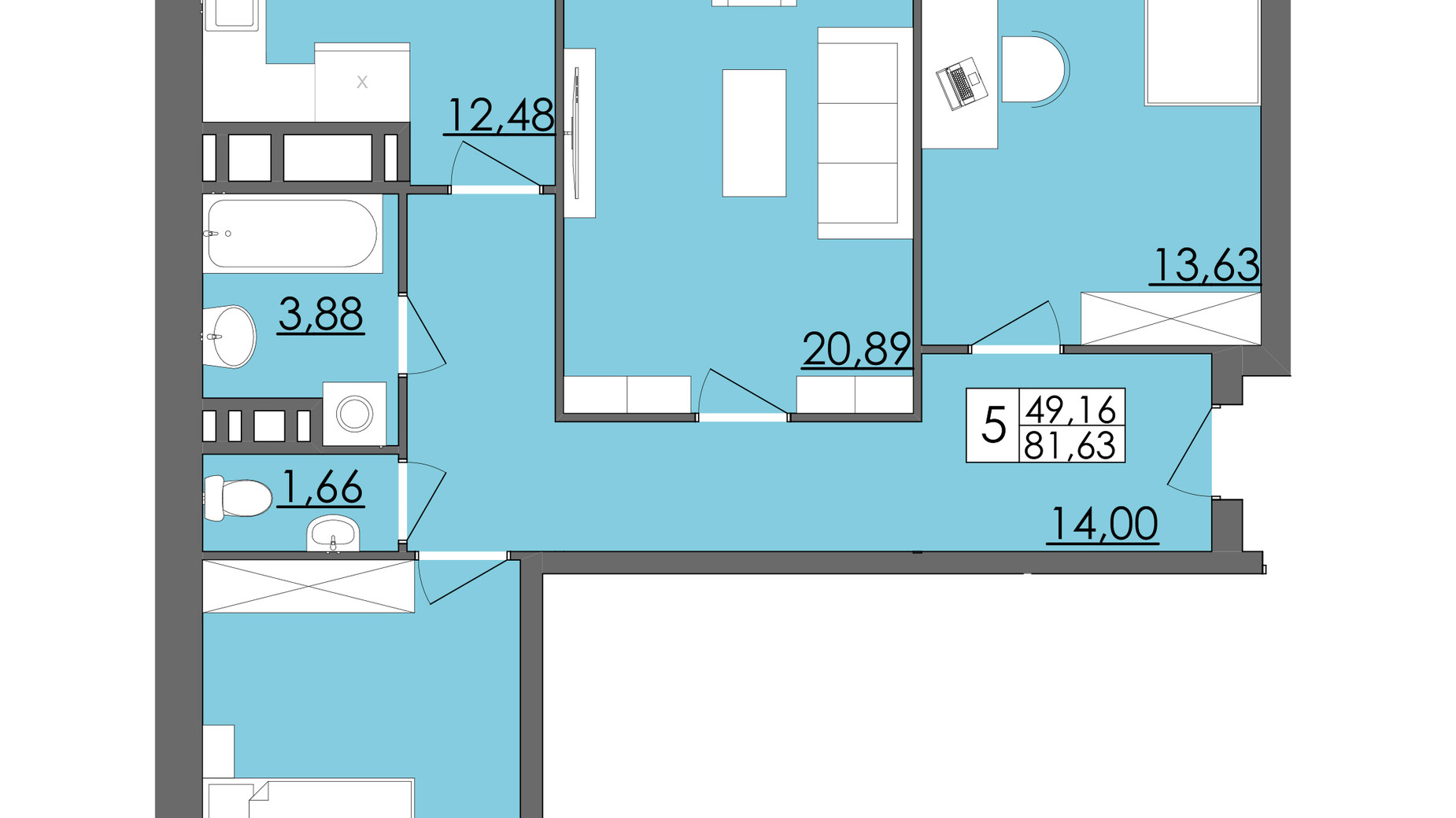 Планування 3-кімнатної квартири в ЖК Родинна Казка 81.63 м², фото 596211