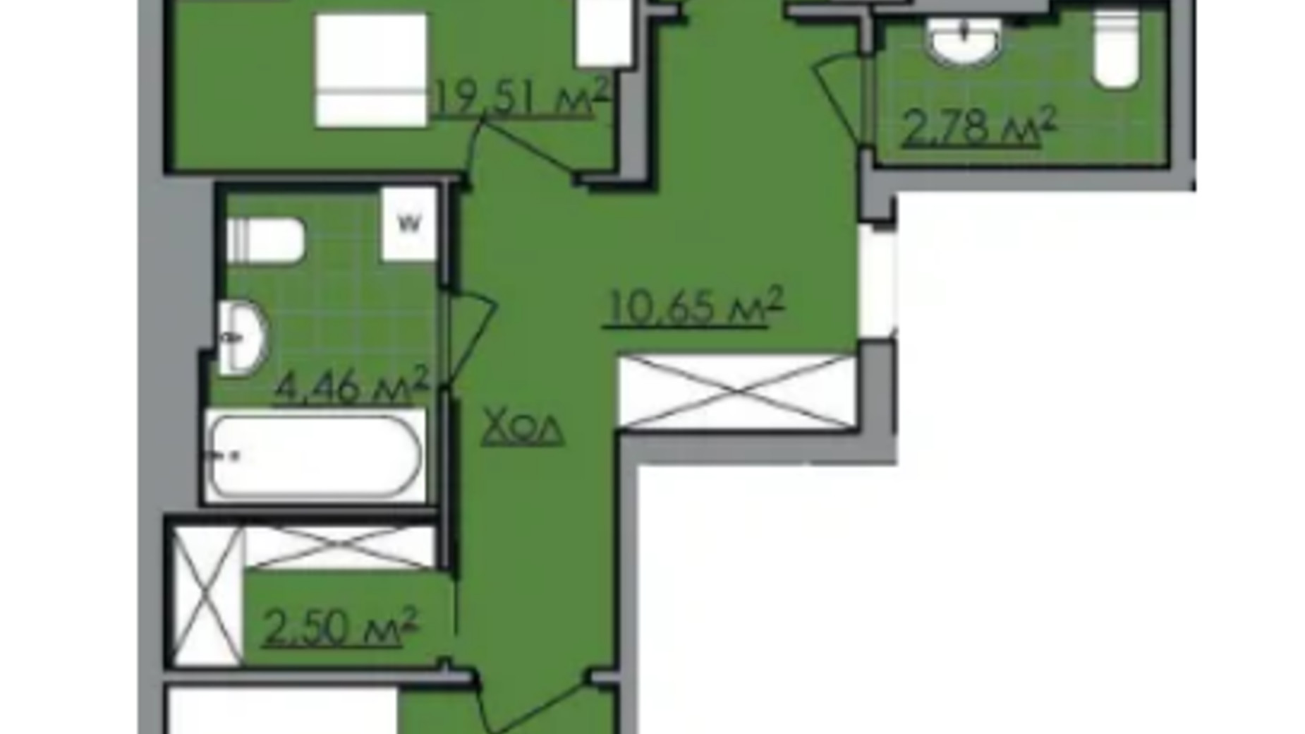 Планування 2-кімнатної квартири в ЖК Нове життя 71.05 м², фото 596253