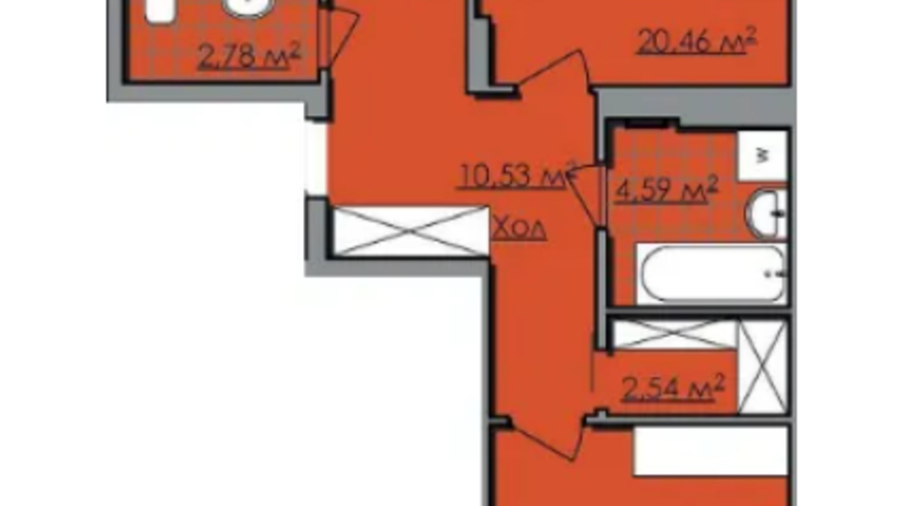 Планировка 2-комнатной квартиры в ЖК Нове життя 75.22 м², фото 596254