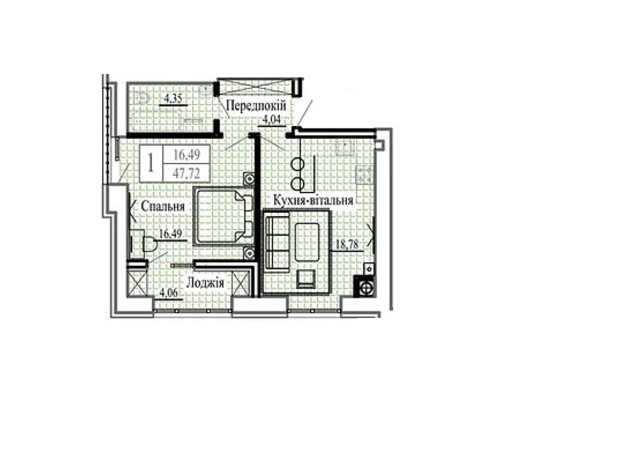 ЖК Сонячний: планировка 1-комнатной квартиры 47.72 м²