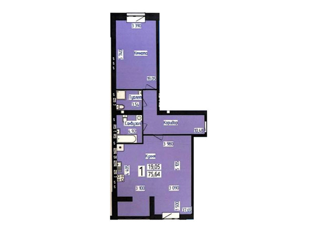 ЖК Парус: планировка 2-комнатной квартиры 77.5 м²
