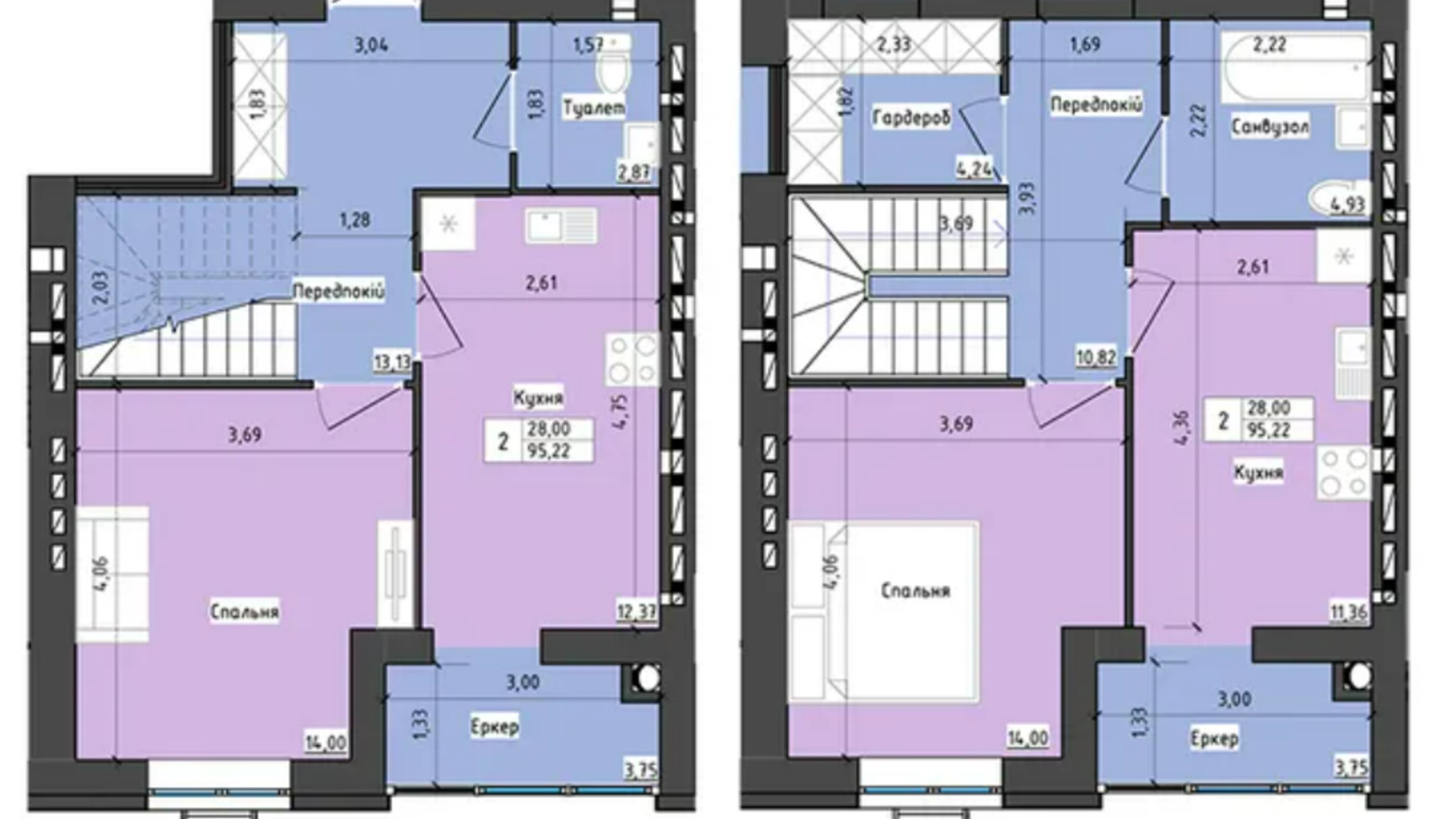 Планування 3-кімнатної квартири в ЖК Sweet Home 95.22 м², фото 596494
