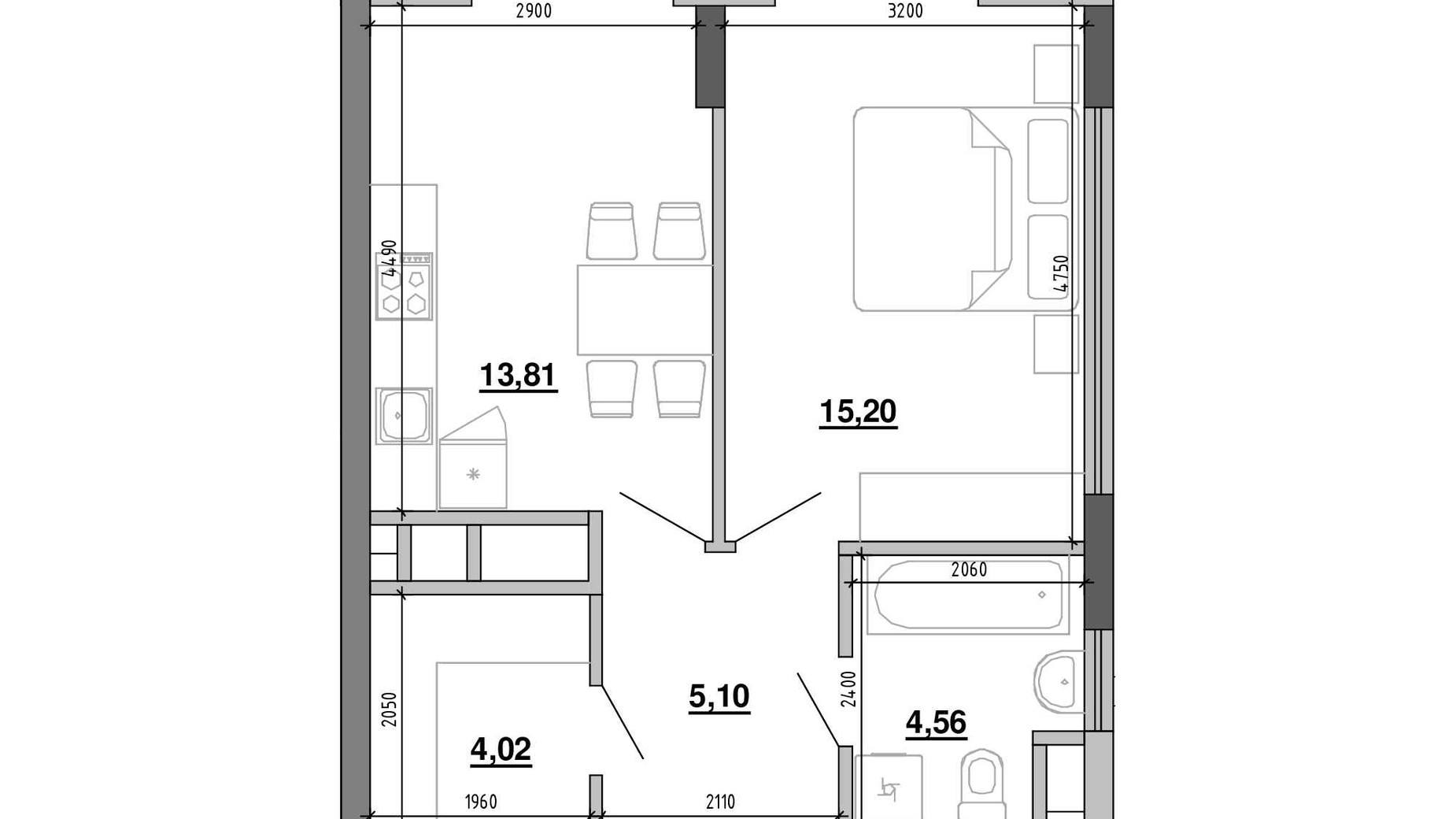Планировка 1-комнатной квартиры в ЖК Містечко Підзамче 42.69 м², фото 596506