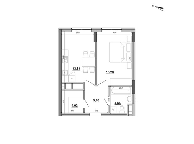 ЖК Містечко Підзамче: планування 1-кімнатної квартири 42.69 м²