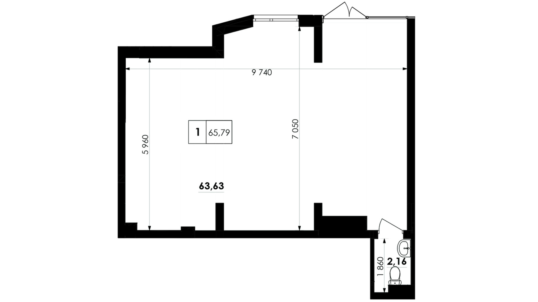 Планировка помещения в ЖК Soloway 65.79 м², фото 596515