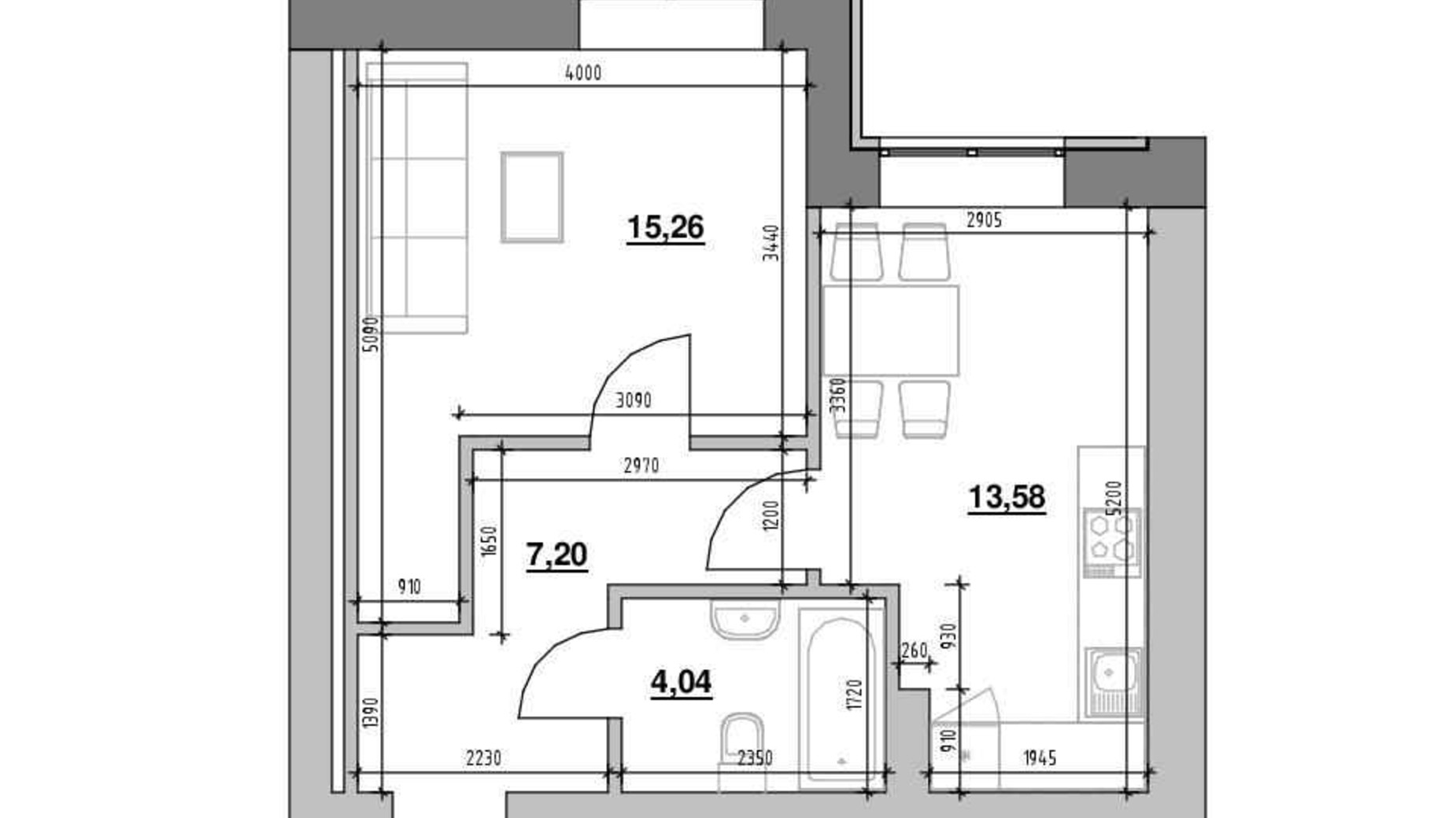 Планировка 1-комнатной квартиры в ЖК Шенген 40.08 м², фото 596516