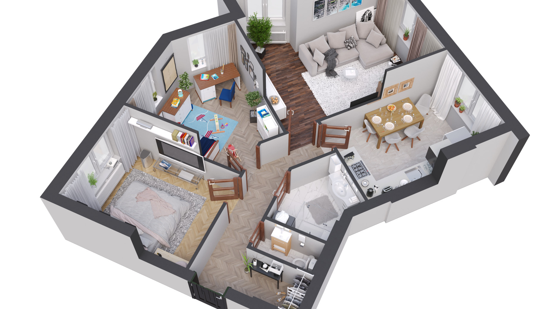 Планування 3-кімнатної квартири в ЖК Praha Platinum 74.78 м², фото 596608